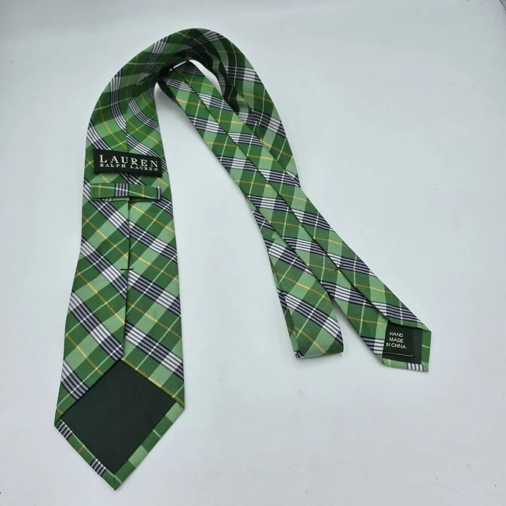 Mens Necktie Ralph Lauren Made in Italy Silk Green Geometric 58 X 3 In Vintage